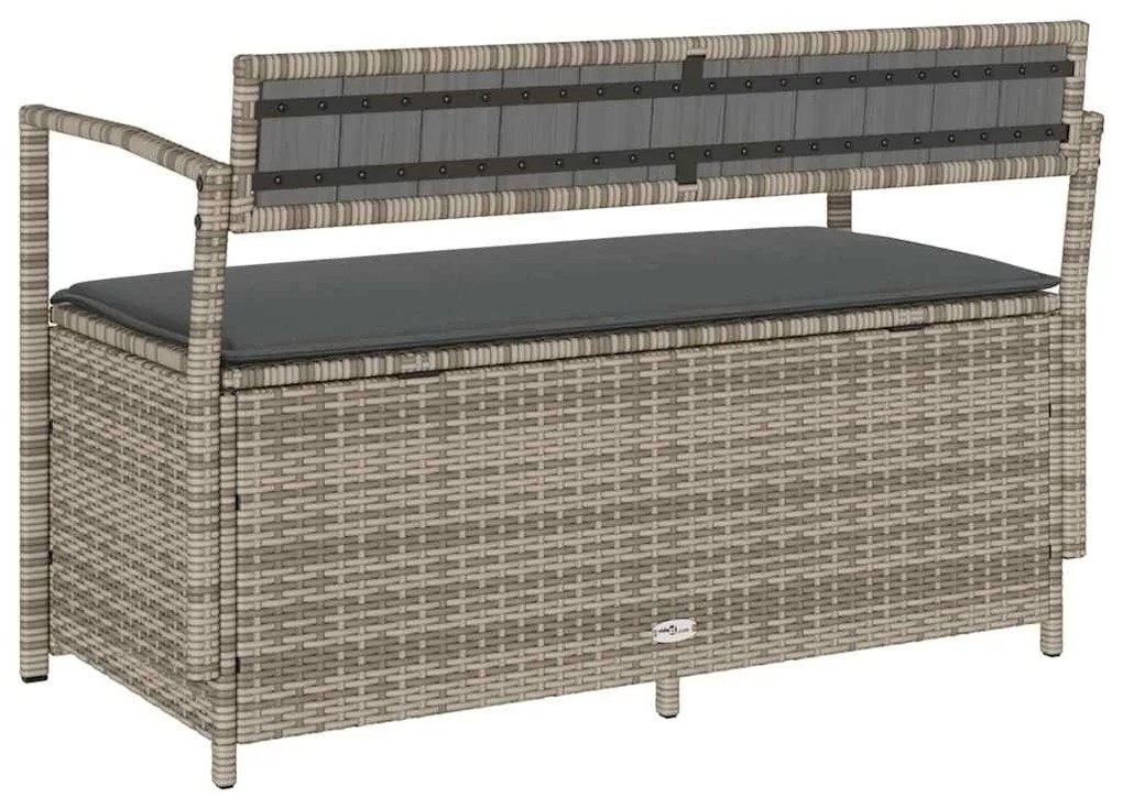 szürke polyrattan kerti tárolópad párnával