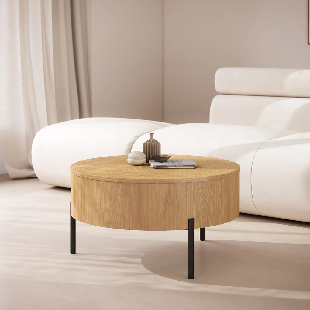 Mazzoni FRIDA Természetes Tölgyfa – MODERN DOHÁNYZÓASZTAL FELHAJTHATÓ LAPPAL ÉS TÁROLÓVAL