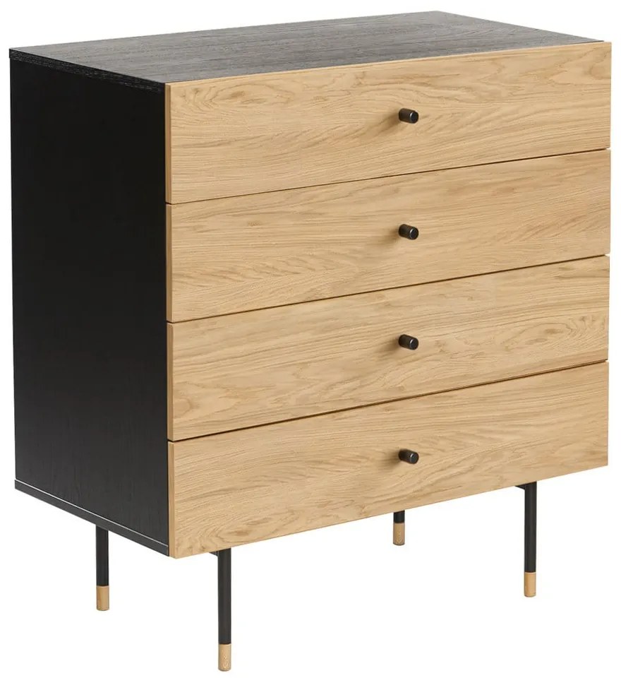 Fekete-natúr színű magas komód tölgyfa dekorral 80x87 cm Jugend – Woodman