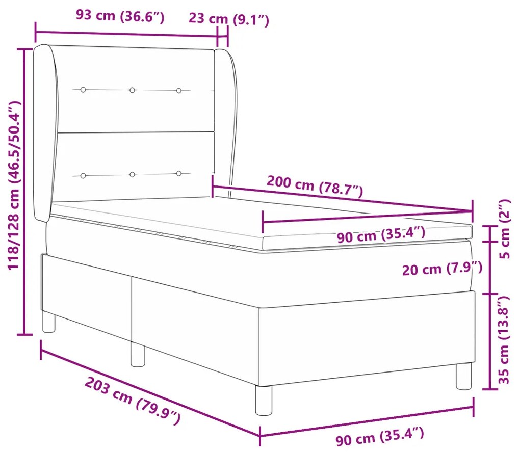 Boxspring Ágy Matrac Képzeld el Zöld 90x200 cm Bársony