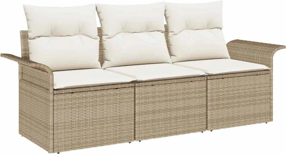 vidaXL Kanapé Szett párnával 3 pcs Beige és krém polirattan