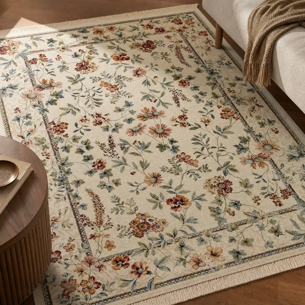 Krémszínű viszkóz szőnyeg 160x230 cm Oriental Flowers – Nouristan