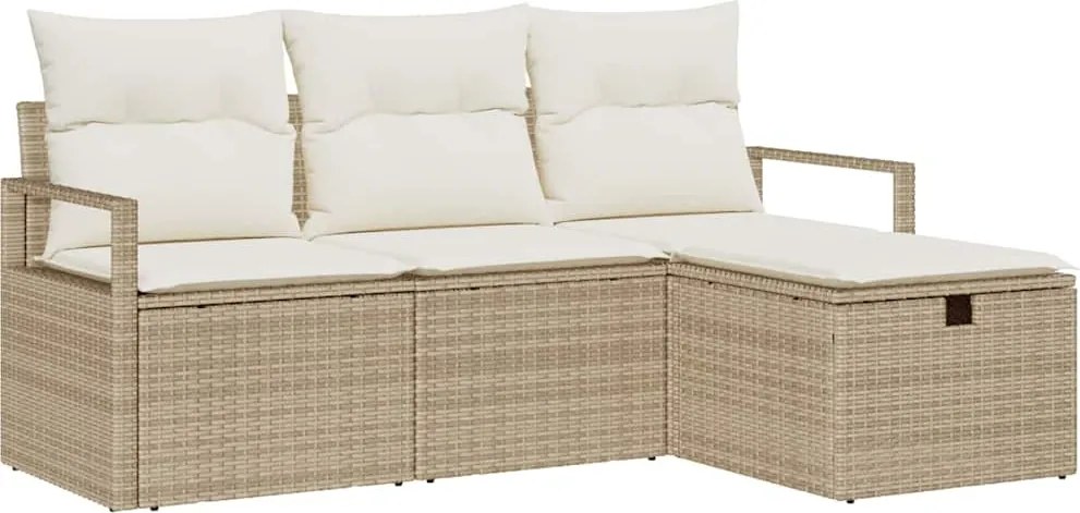 vidaXL Kanapé Szett párnával tárolóval 4 pcs Beige és krém polirattan