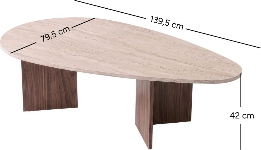 Flap dohányzóasztal, travertin-milánói dió, 139,5 cm