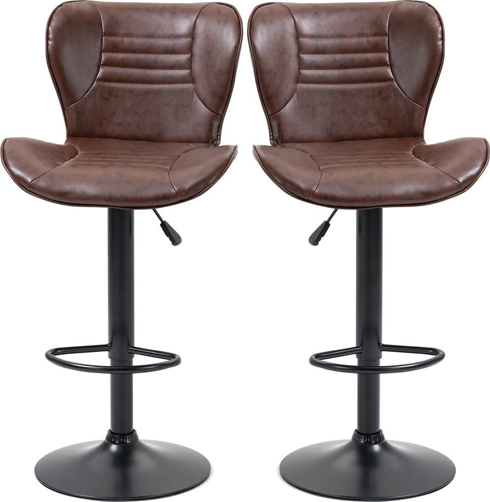 HOMCOM 2 darabos bárszék készlet műbőr bevonattal, állítható magasságú, forgatható háttámlával és lábtartóval 46.5x54x88-108 cm Barna | Aosom