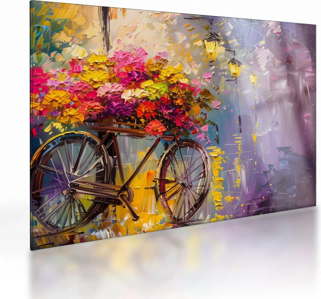 Üveg kép - Kerék virágokkal (70x50 cm)