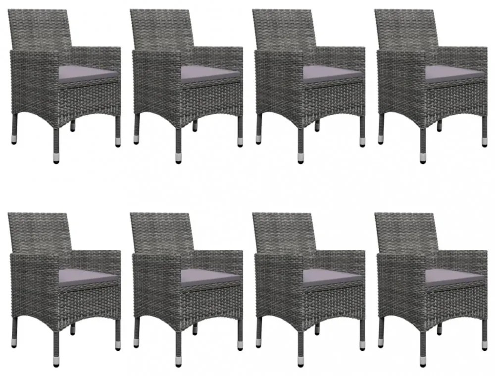 9 részes szürke polyrattan és üveg kerti étkezőgarnitúra