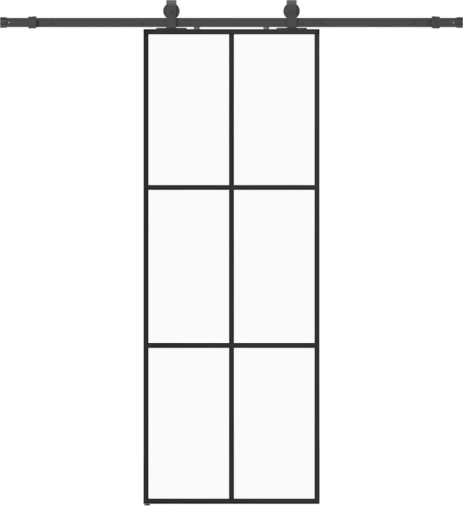 vidaXL fekete ESG üveg tolóajtó fémszerelvény-szettel 76x205 cm
