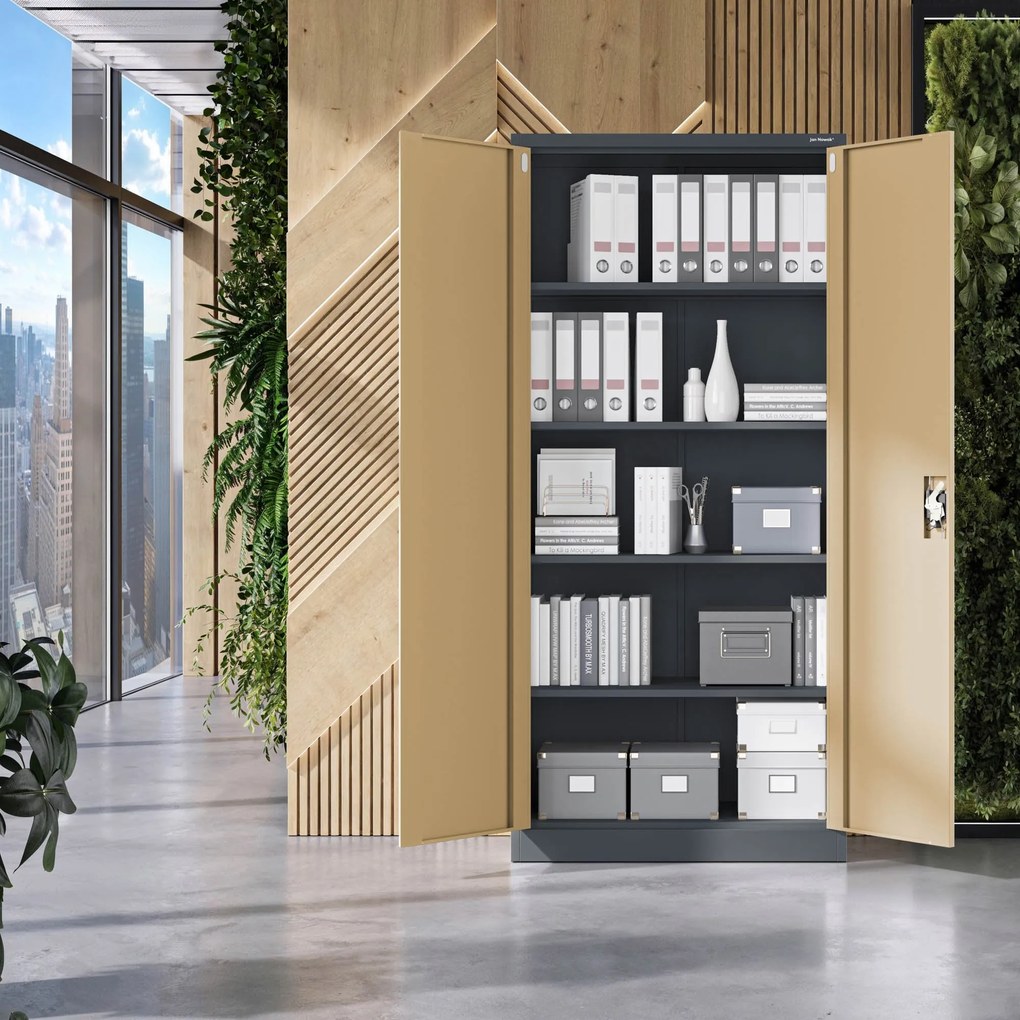 Fém iratszekrény JAN H, 900 x 1950 x 400 mm, Eco Design: antracit/ dió