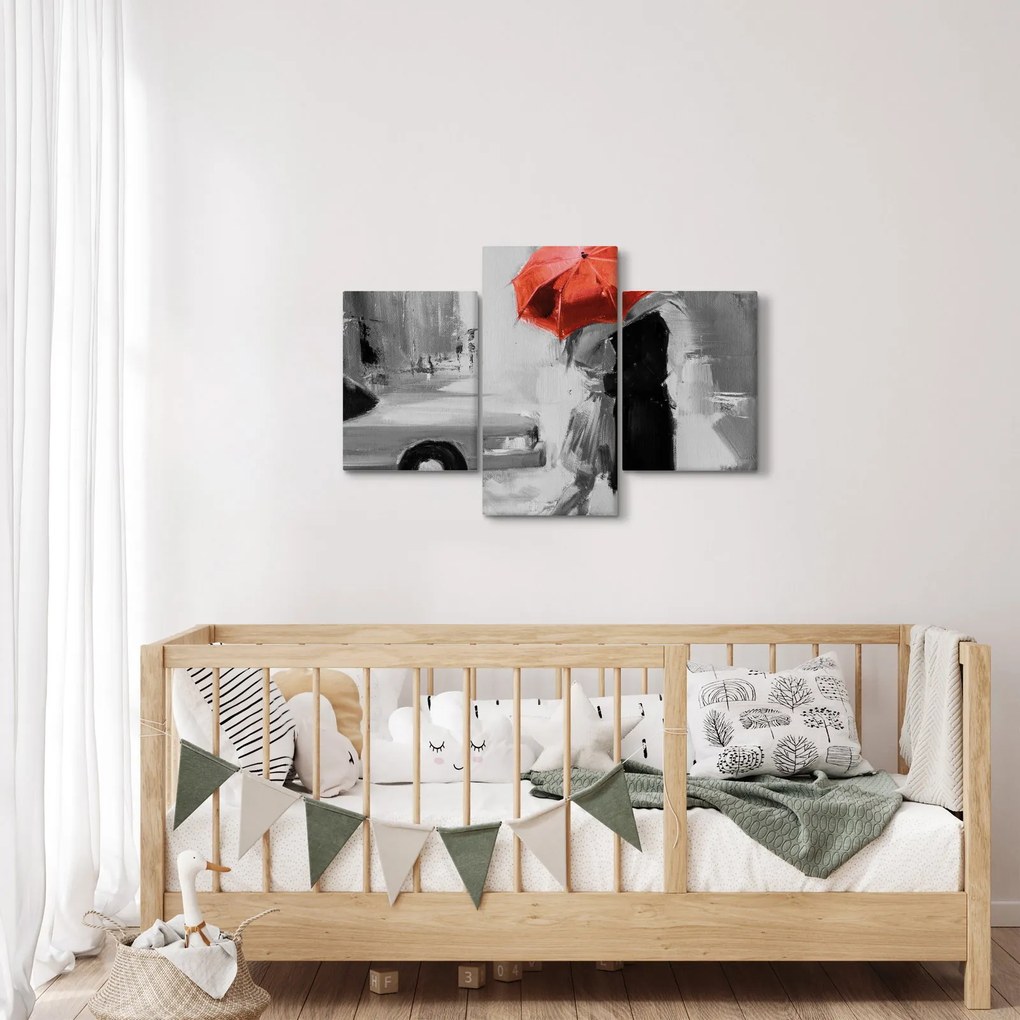 Kép - Szerelmespár egy esernyő alatt, piros (90x60 cm)