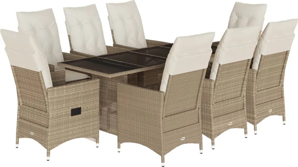 vidaXL 9 részes bézs polyrattan kerti étkezőgarnitúra párnákkal