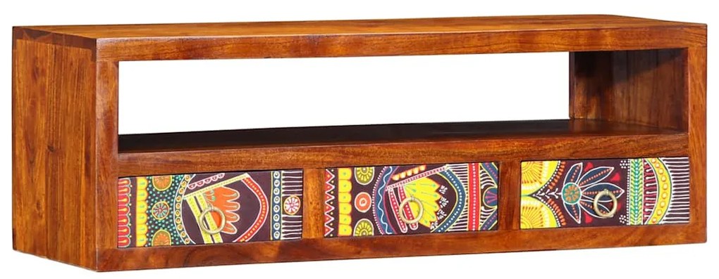 tömör akácfa többszínű falra szerelhető TV-szekrény 90x30x30 cm