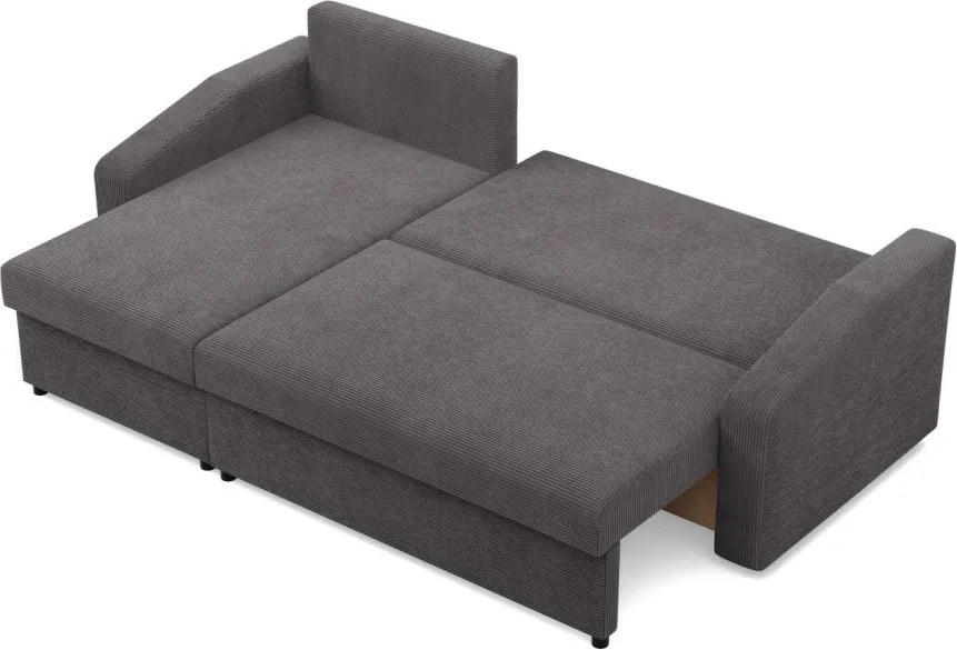 Zeus sarokkanapé, 2 ágyneműtartóval, döntött kartámasz, kordbársony, univerzális oldal, hab töltet, szürke