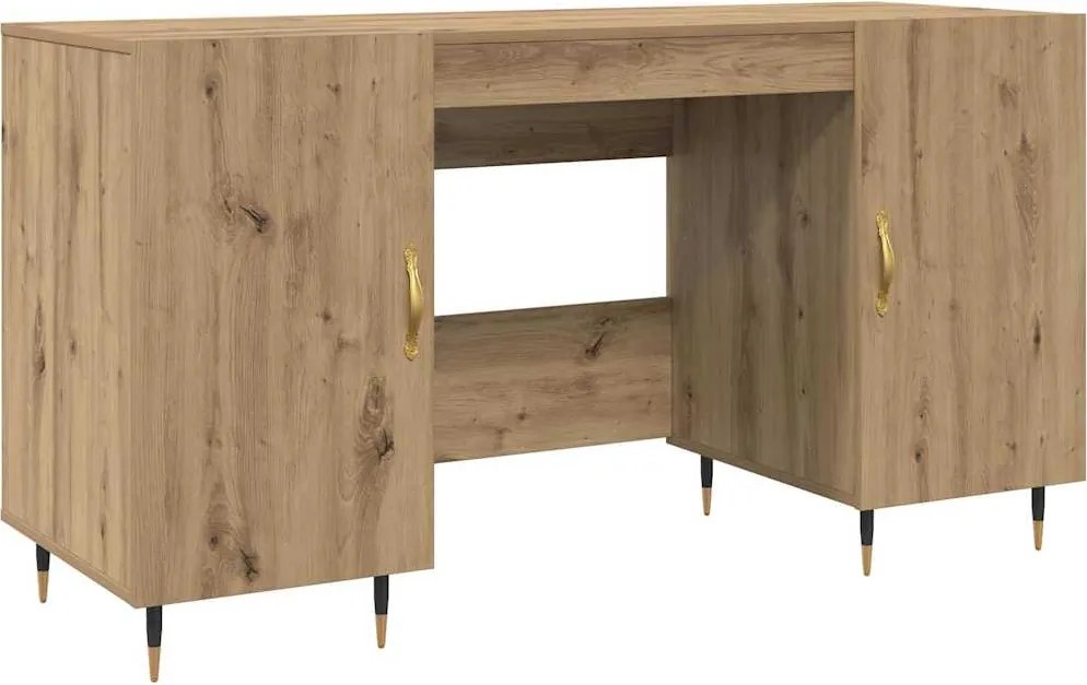 vidaXL Asztal polcokkal kézműves tölgy 140 x 50 x 75 cm Faanyag