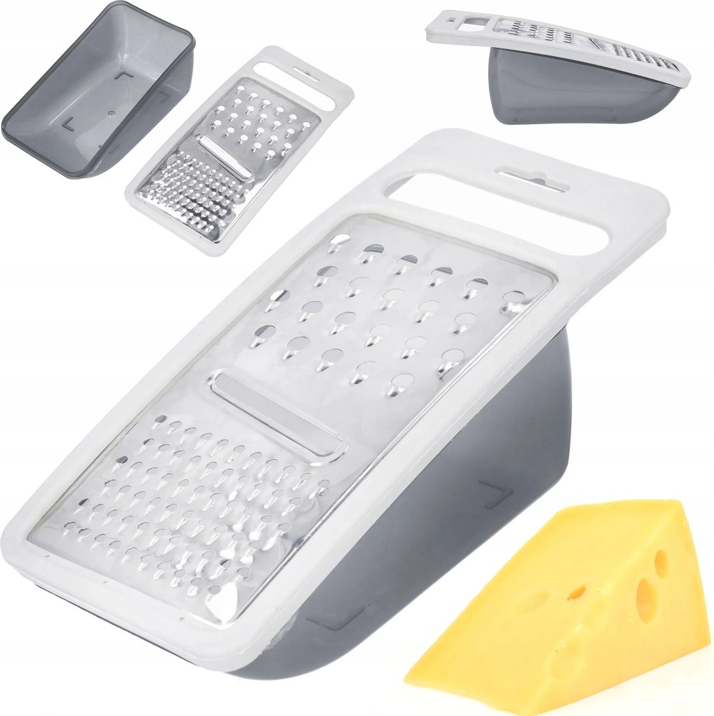 Sajtreszelő konyhai tárolóval, szürke, finom