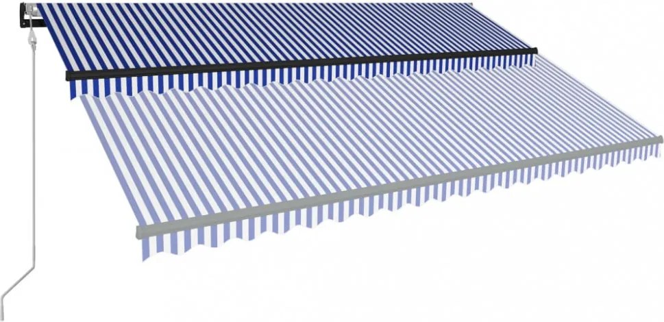kék és fehér szélérzékelős és LED-es napellenző 500 x 300 cm