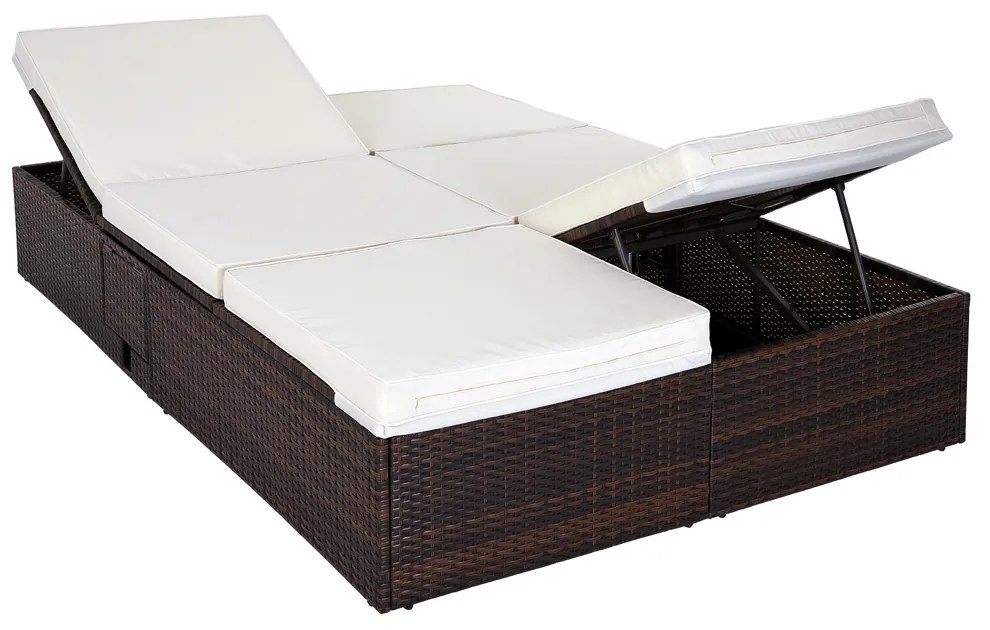 Deuba Kerti rattan ágy 196x116 cm barna - krémszínű párnák