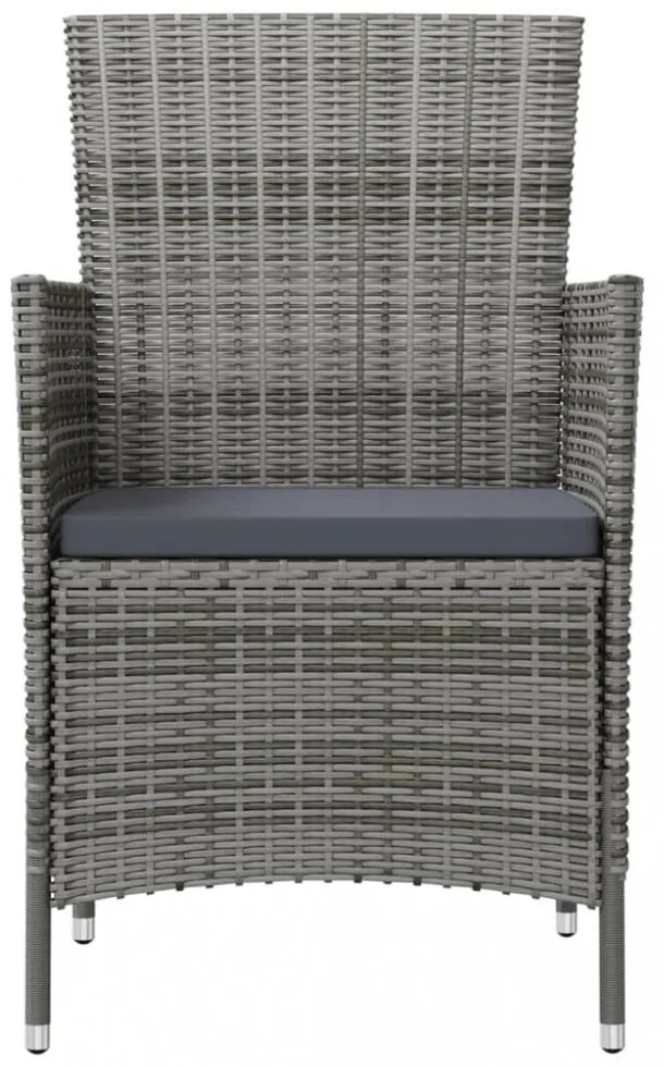 vidaXL 3 részes szürke polyrattan kültéri étkezőszett párnákkal