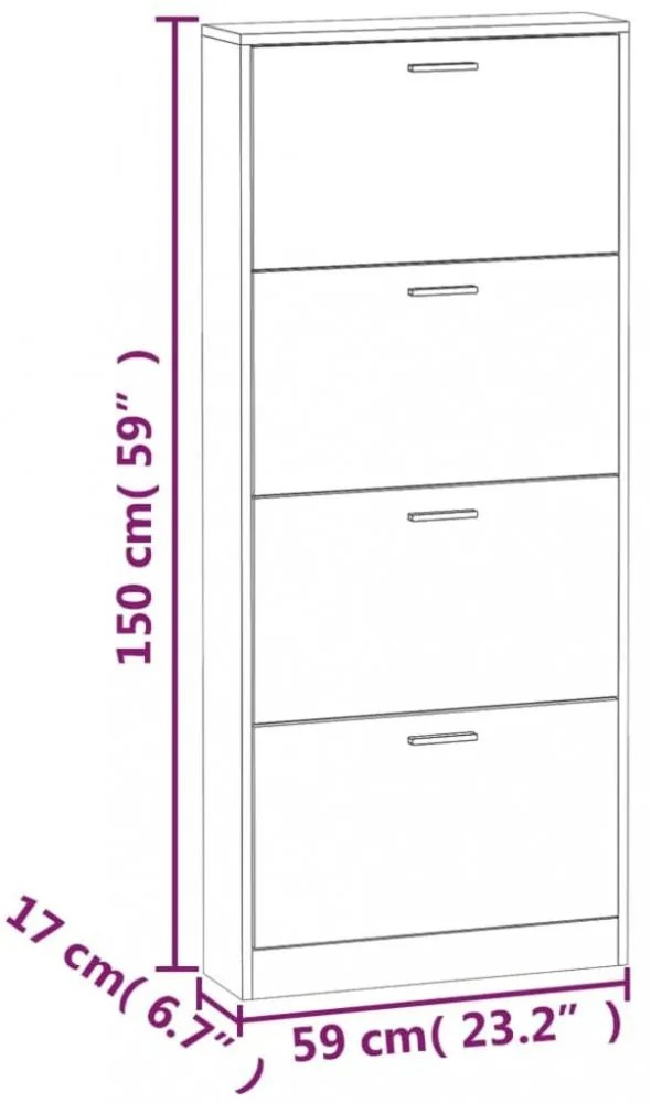 vidaXL fekete szerelt fa cipősszekrény 59x17x150 cm