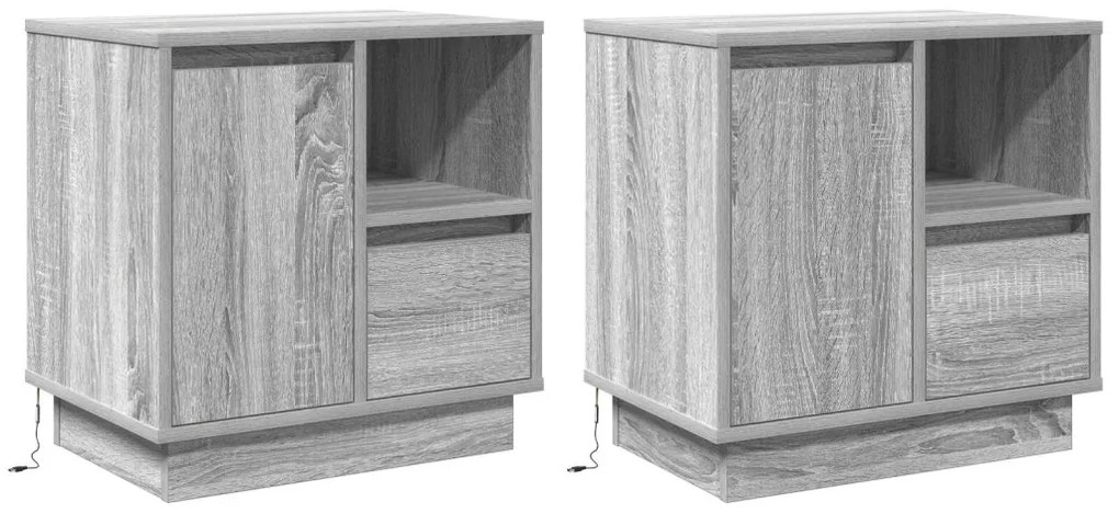 Éjjeli szekrény LED világítással 2 db Szürke Sonoma 50x34,5x50 cm