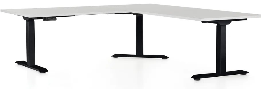 OfficeTech Angle állítható magasságú asztal, 180 + 120 cm, fekete alap, világosszürke