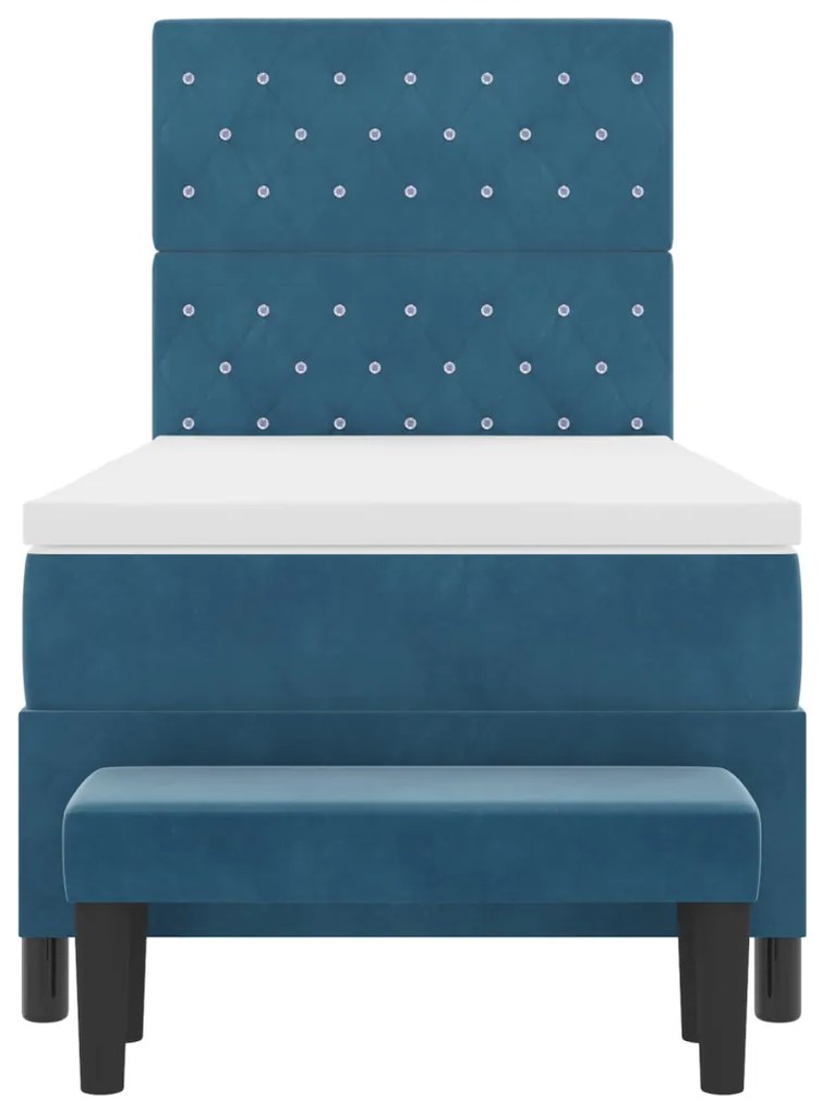 Box Spring Ágy Matraccal és Pad Sötétkék 90x190 cm Bársony