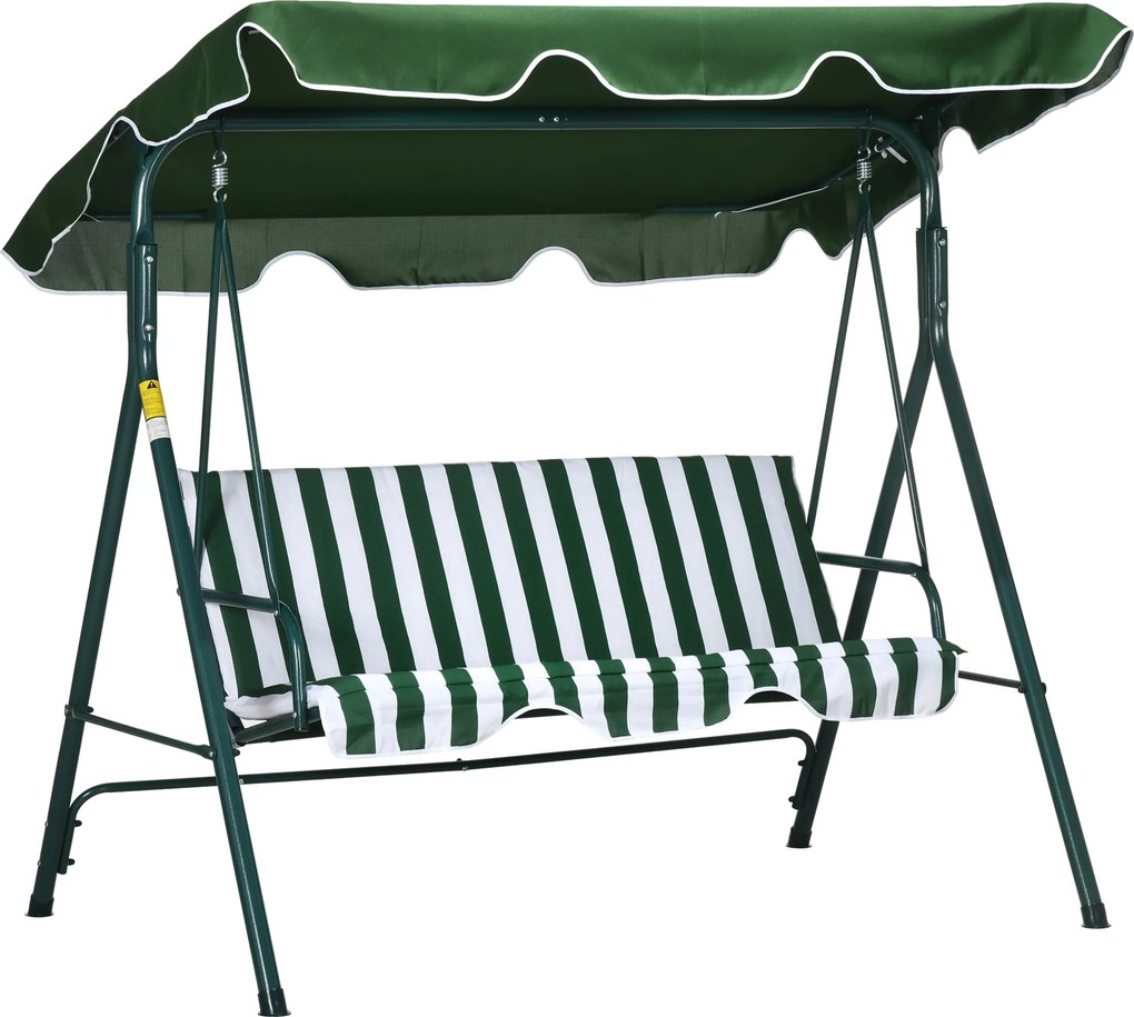 Outsunny 3-Fős Kültéri Kerti Hintaágy Állítható Napernyővel és Acélkerettel Erkélyhez, Teraszhoz, Patiohoz - Teherbírás 240 kg 172x110x153 cm, Zöld Cs