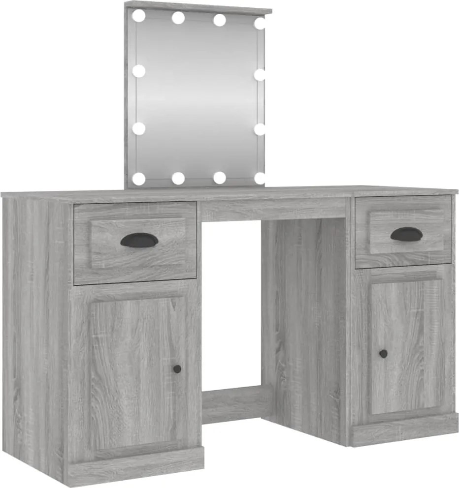 vidaXL szürke sonoma színű fésülködőasztal LED-del 130x50x132,5 cm