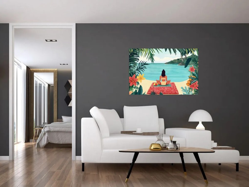 Kép - Jóga nő a tengerparton (90x60 cm)