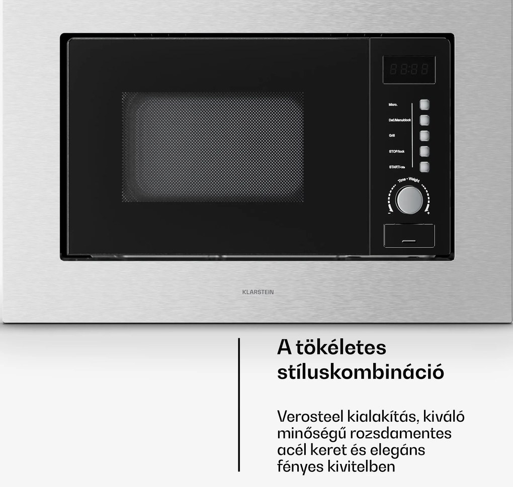 Klarstein Verosteel beépített mikrohullámú sütő grillel | 800 W grill | 700 W mikrohullámú sütő | 60 cm
