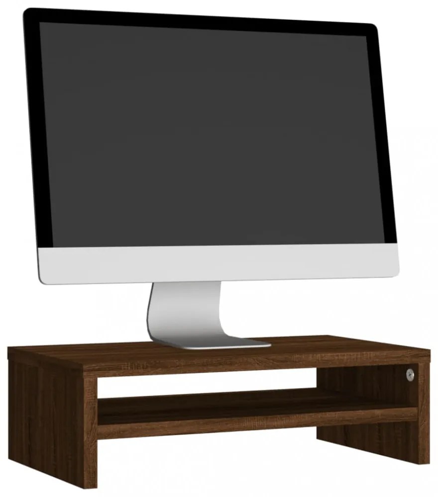barna tölgy színű szerelt fa monitorállvány 42x24x13 cm