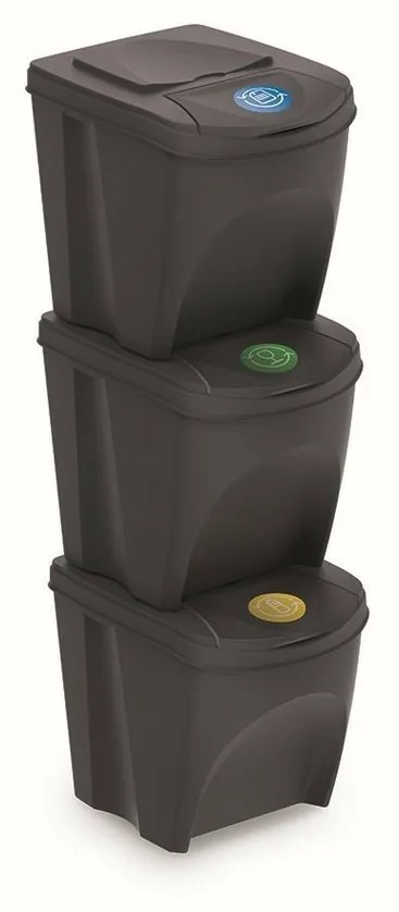 Sortibox szelektív hulladékgyűjtő kosarak 25 l, 3 db, antracit