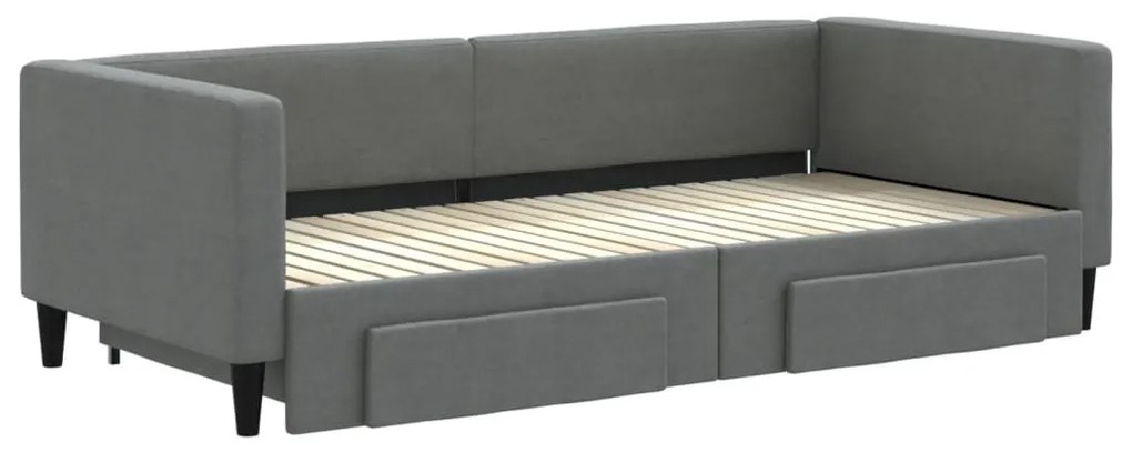 sötétszürke kihúzható szövet heverő fiókokkal 90 x 200 cm