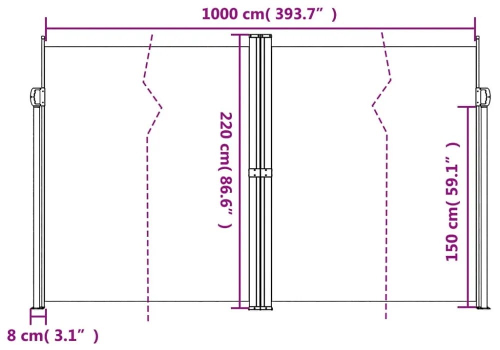 bézs behúzható oldalsó napellenző 220 x 1000 cm