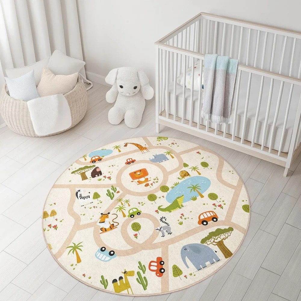 Mosható gyerek játszószőnyeg ø100 cm Savana Ride – Mila Home