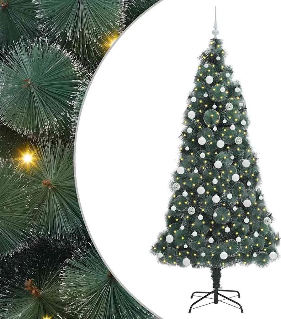 vidaXL Műfenyő LED karácsonyfával és gömbökkel Zöld 210 cm PET