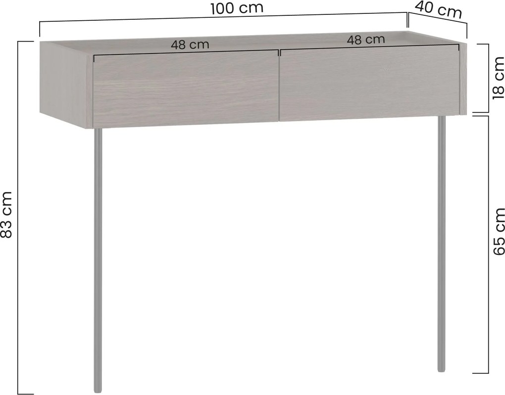 Dunari konzolasztal 100 cm fiókokkal, fém lábakkal - dunin tölgy