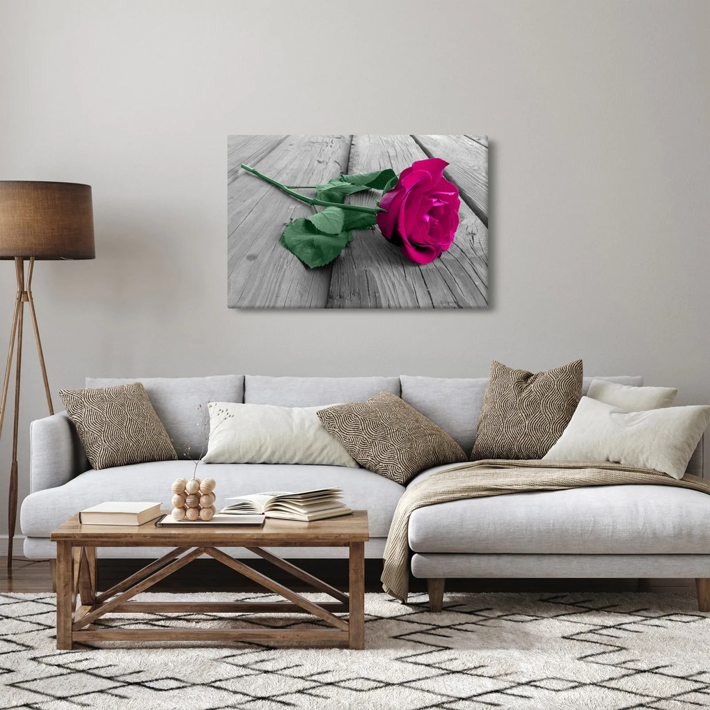 Kép - Rózsaszín rózsa zöld szárral (90x60 cm)
