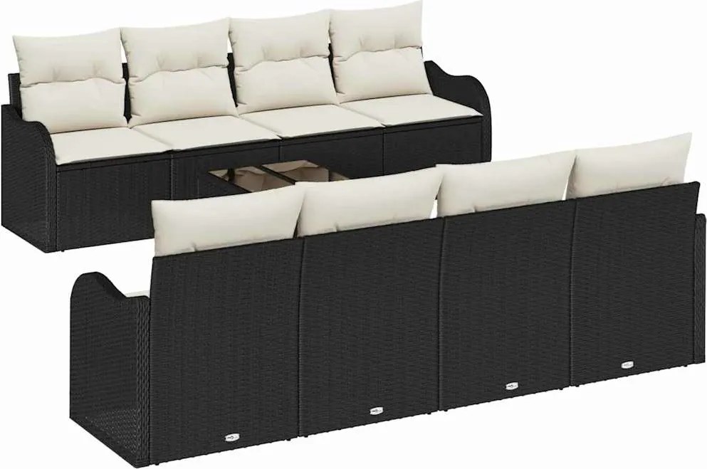 vidaXL Kerti Kanapé Szett párnával tárolóval 9 pcs Fekete és Krém