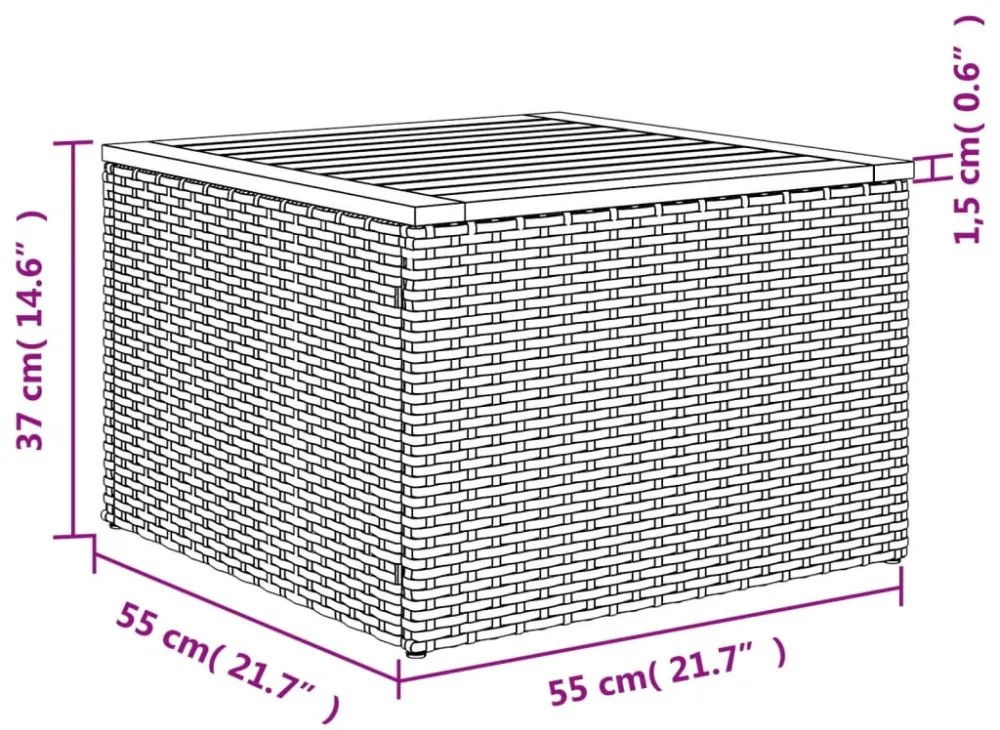 fekete polyrattan és akácfa kerti asztal 55x55x37 cm