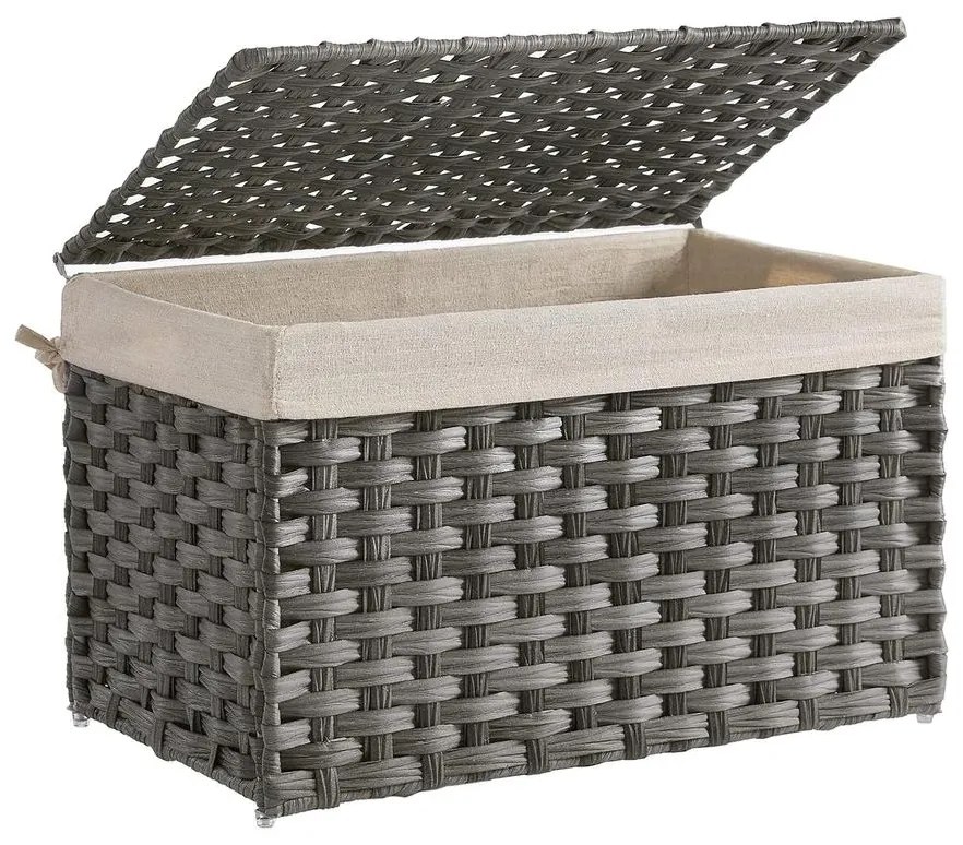 Rattan stílusú tárolódoboz, tároló kosár, 65 literes, szürke