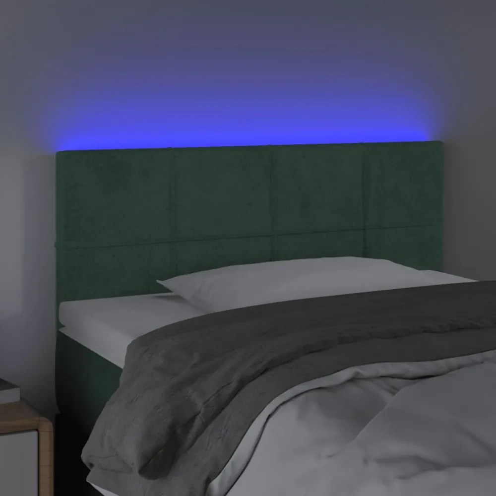 sötétzöld bársony LED-es fejtámla 80 x 5 x 78/88 cm