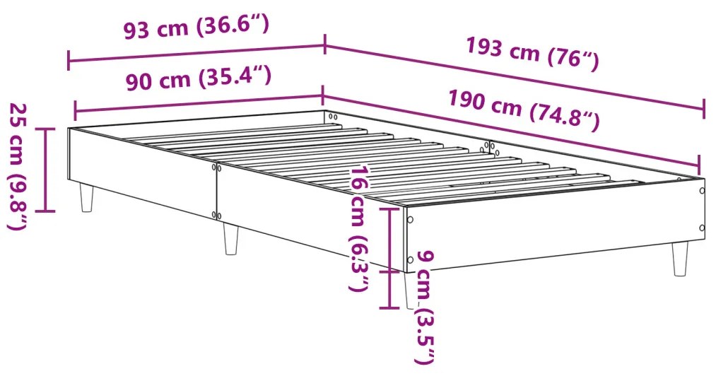 90x190 cm-es fekete tölgy merített fa ágykeret