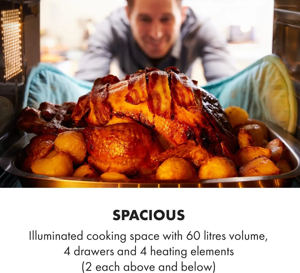 Klarstein Masterchef 60, mini sütő, 60 L, 2000 W, 100 – 230 °C, időzítő