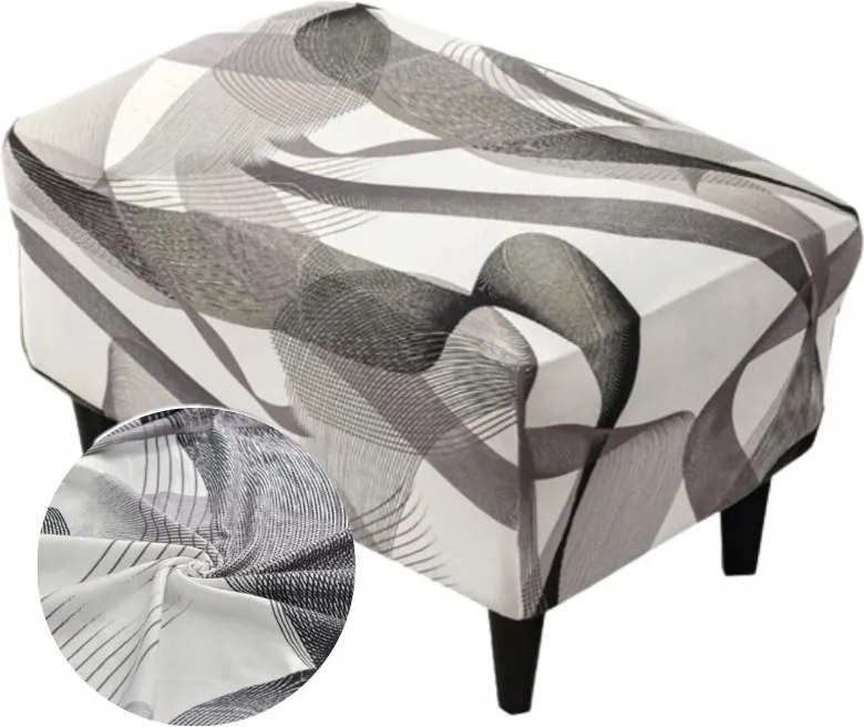 Lábtartó Huzat Puff Rugalmas Sima Grafika Hullámos Vonalak Fehér