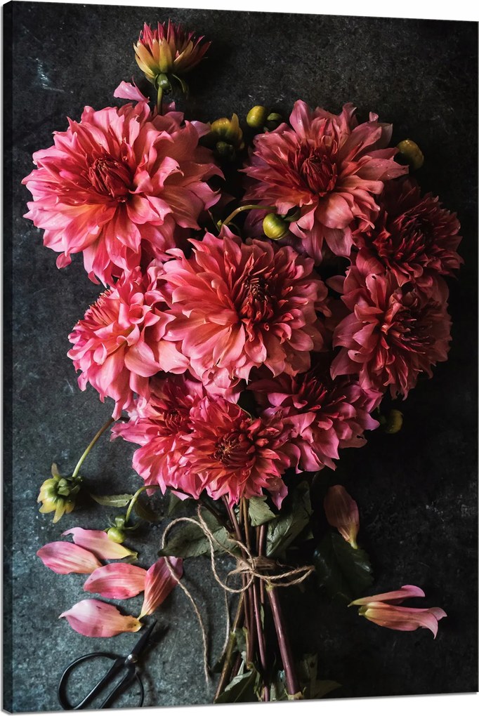 Vászonkép Botanika Dália csokor 80x120 cm