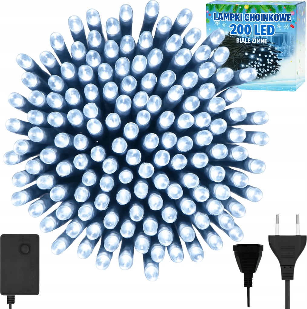 Karácsonyfa Fényfüzér 200LED Karácsonyi Fényfüzér Fehér Hideg Karácsonyfa Beltéri