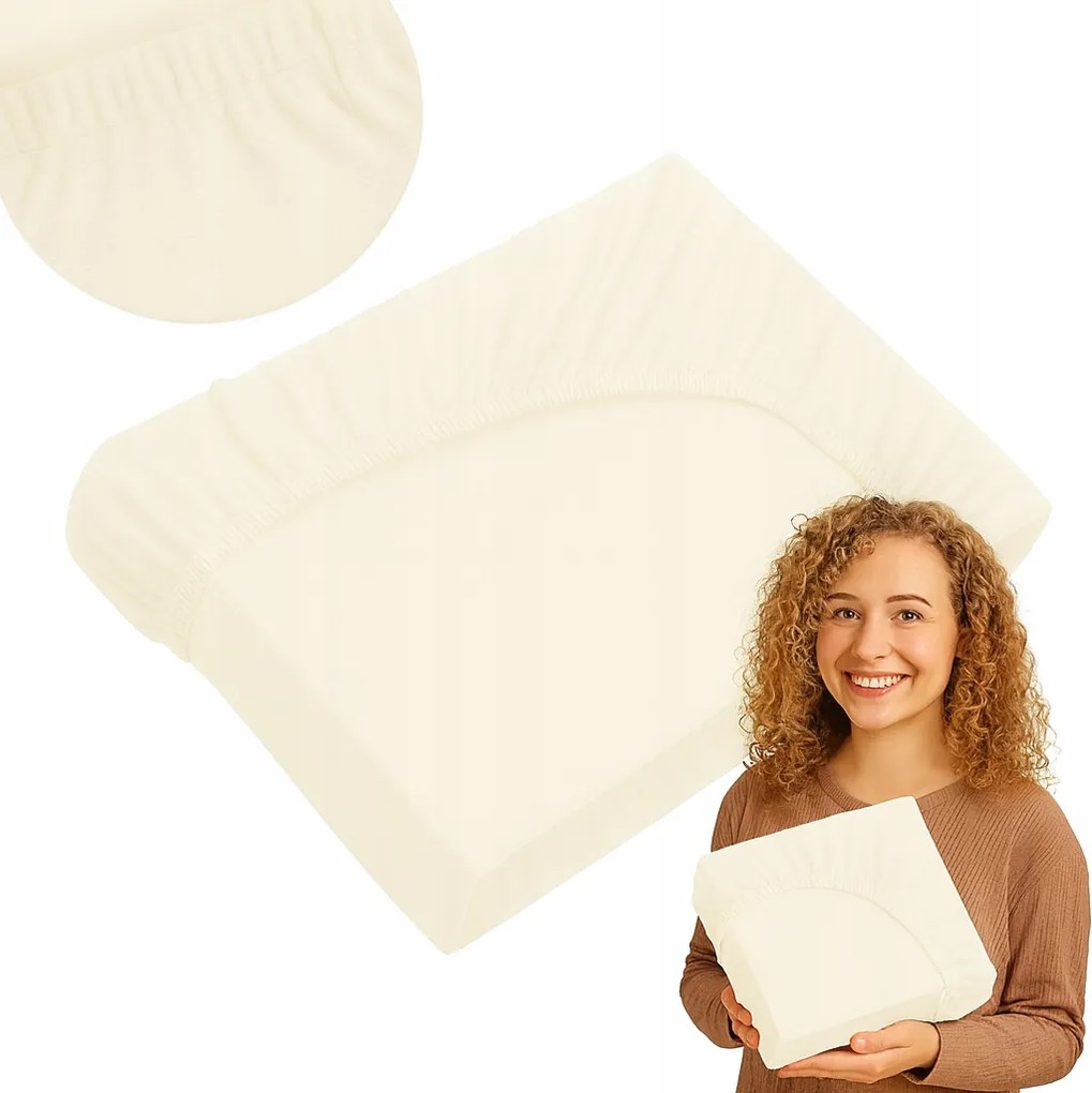 Gumis lepedő 90x200 cm jersey matrachoz ekrü pamut lengyel