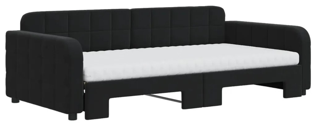 fekete kihúzható bársony heverő matraccal 100 x 200 cm