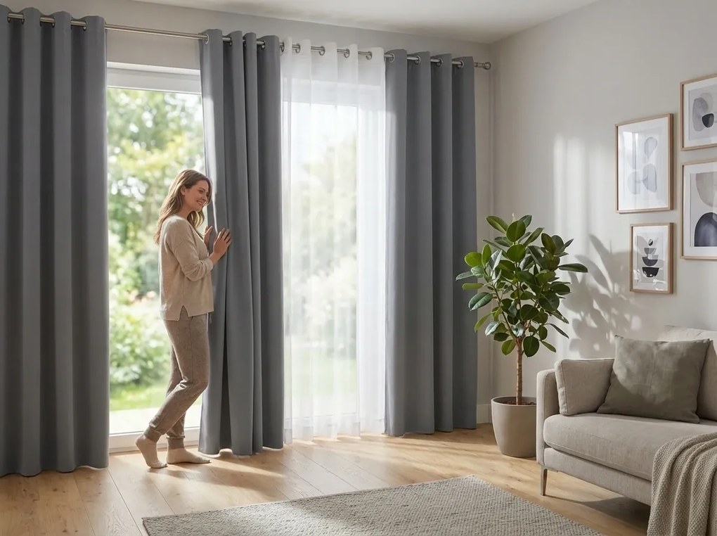 OXFORD világosszürke függöny 140x250 cm Felfüggesztés: Fém gyűrűk